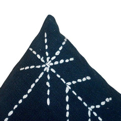 Hand Embroidered Cotton Cushion Cover 45x45 cm | Geometric Stitch Design | Navy Blue Decorative Pillow Cover