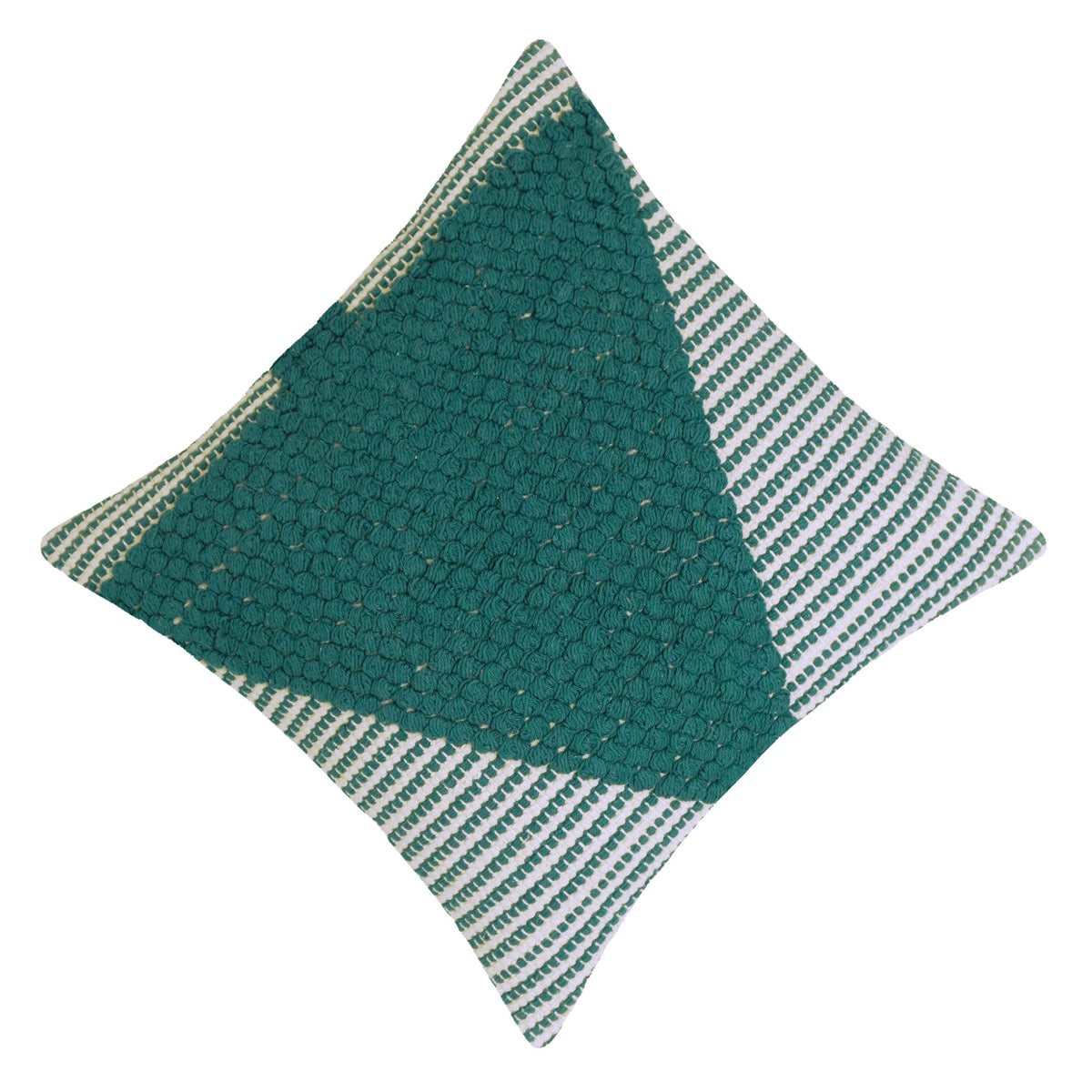 Handwoven Teal & White Textured Cotton Cushion Cover – 45 x 45 cm | Artisan Geometric Accent Pillow