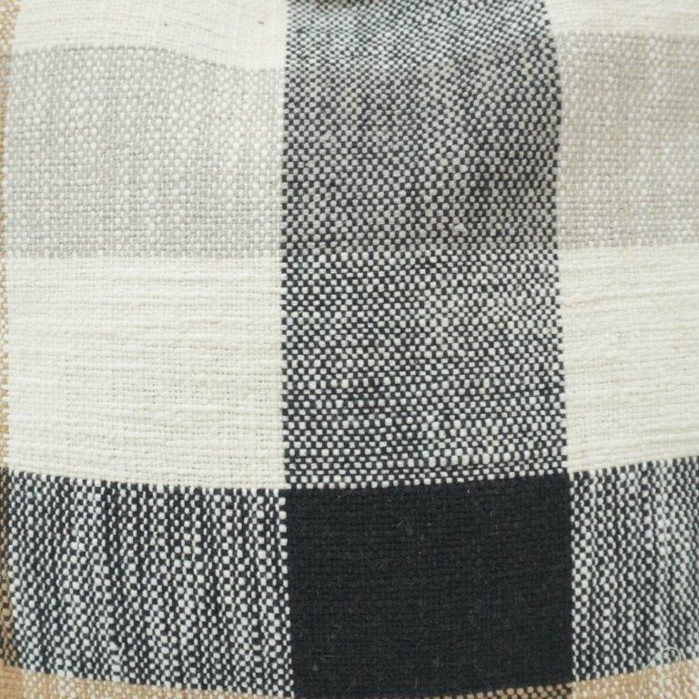 Handwoven Checkered Cotton Cushion Cover 45x45 cm | Beige, Ivory & Charcoal Plaid Decorative Pillow Cover - Bulk manufacturer & supplier from Panipat, India