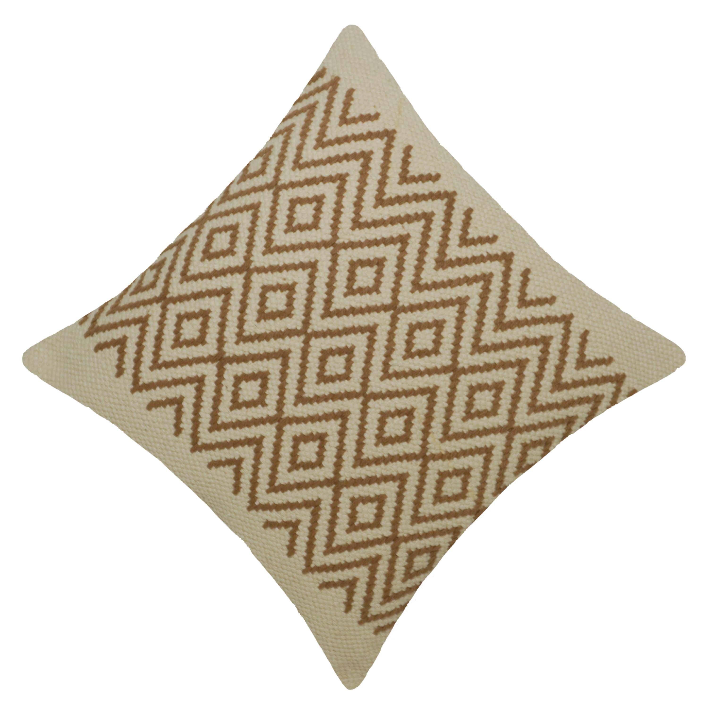 Handwoven Cotton Cushion Cover 45x45 cm | Geometric Diamond Pattern | Textured Woven Decorative Throw Pillow Cover | Beige & Natural | Hidden Zip | Boho Home Décor