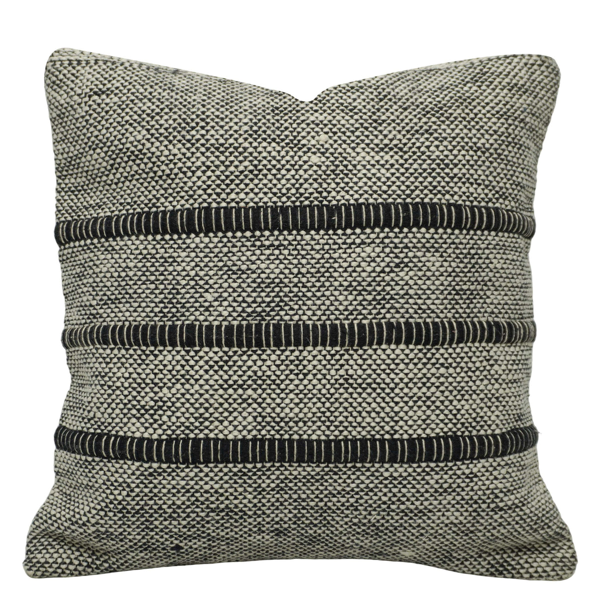 Handwoven Cotton Cushion Cover 45x45 cm | Black & Ivory Textured Woven Decorative Pillow Cover | Modern Boho Sofa Cushion Cover with Hidden Zipper