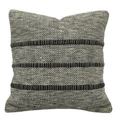 Handwoven Cotton Cushion Cover 45x45 cm | Black & Ivory Textured Woven Decorative Pillow Cover | Modern Boho Sofa Cushion Cover with Hidden Zipper