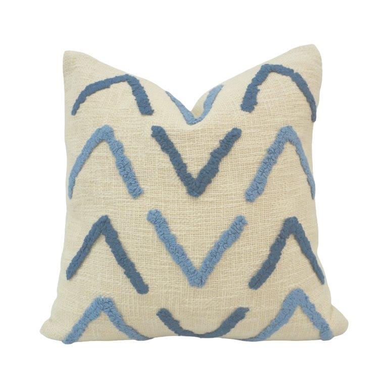Tufted Chevron Cotton Cushion Cover – Blue Abstract Pattern | 45x45 cm Decorative Throw Pillow Cover - Bulk manufacturer & supplier from Panipat, India