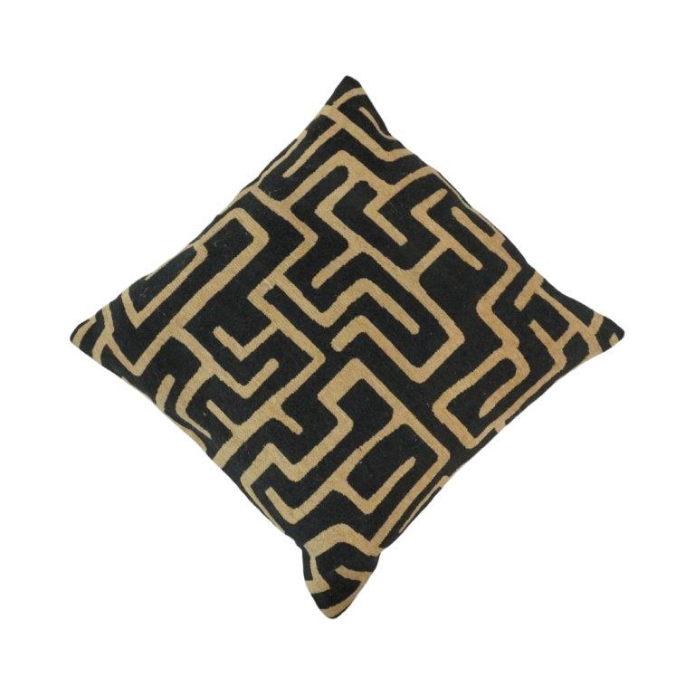 Black & Beige Geometric Jacquard Cotton Cushion Cover | 45x45 cm Modern Abstract Decorative Pillow Cover - Bulk manufacturer & supplier from Panipat, India
