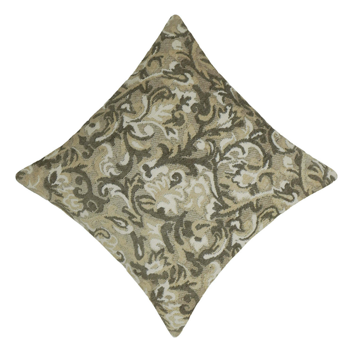 Handwoven Jacquard Cushion Cover 45 x 45 cm – Beige & Olive Floral Damask Design