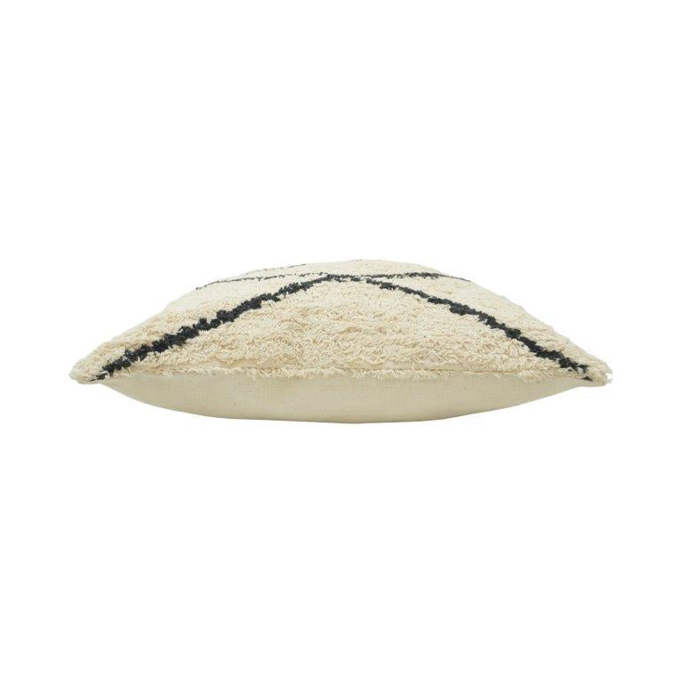 Handmade Moroccan Tufted Cotton Cushion Cover 45x45 cm | Cream & Black Geometric Pattern | Boho Decorative Pillow Cover - Bulk manufacturer & supplier from Panipat, India