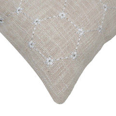 Machine Embroidered Cotton Cushion Cover 45x45 cm | Geometric Diamond Pattern | Decorative Throw Pillow Cover with Concealed Zipper | Natural Beige | 18x18 Inch