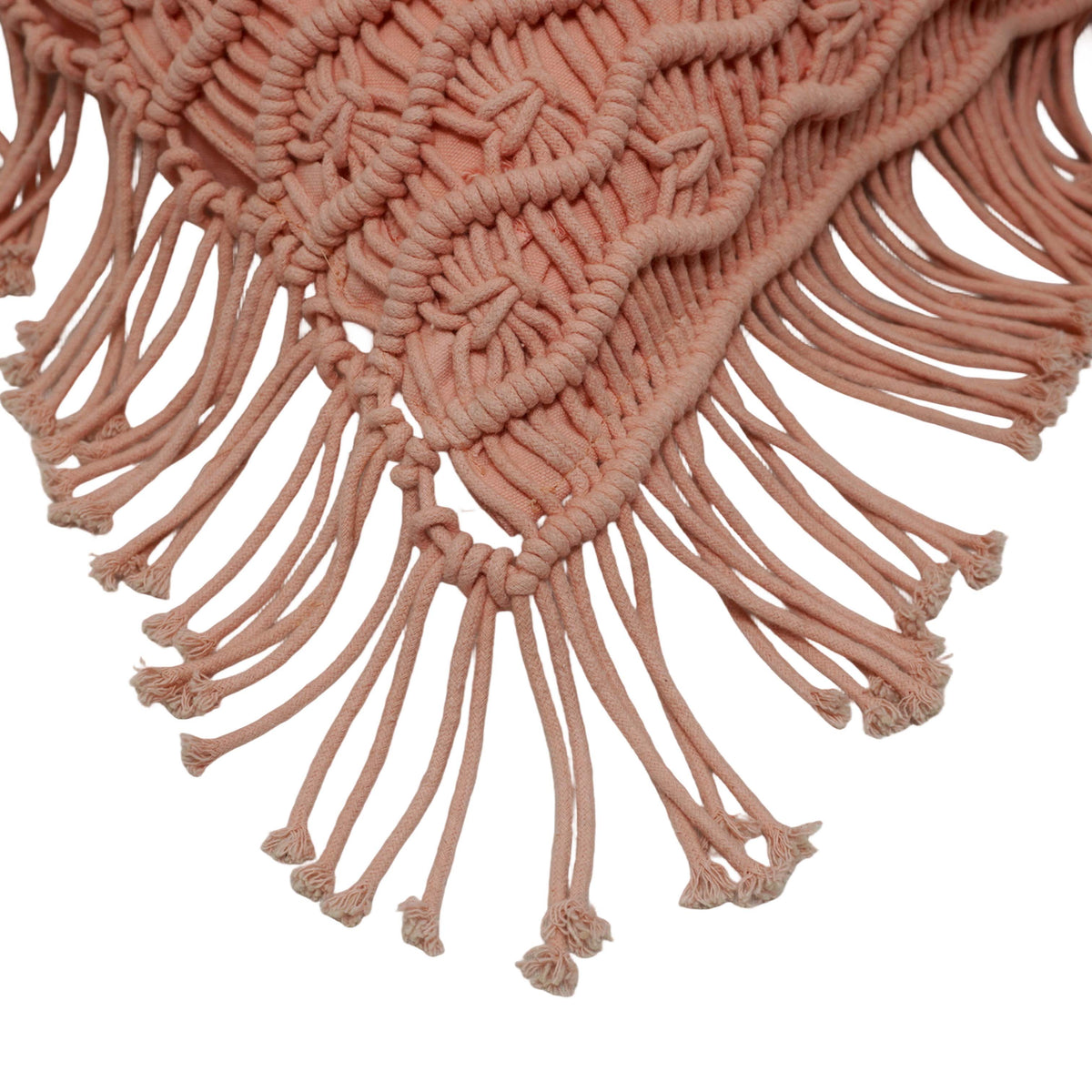Handwoven Macramé Cotton Cushion Cover with Fringe | Boho Decorative Throw Pillow Cover | 45 x 45 cm | Blush Pink