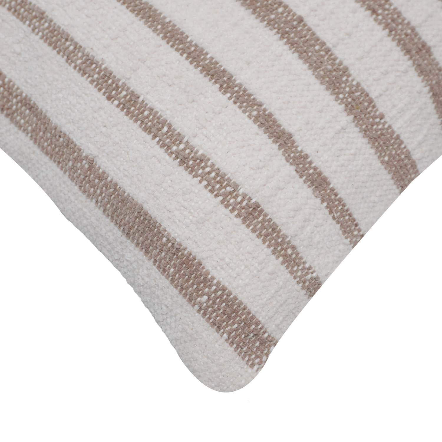 Handwoven Cotton Striped Cushion Cover 45x45 cm | Woven Textured Throw Pillow Cover | Beige & Ivory Decorative Cushion Cover | Modern Farmhouse Home Décor