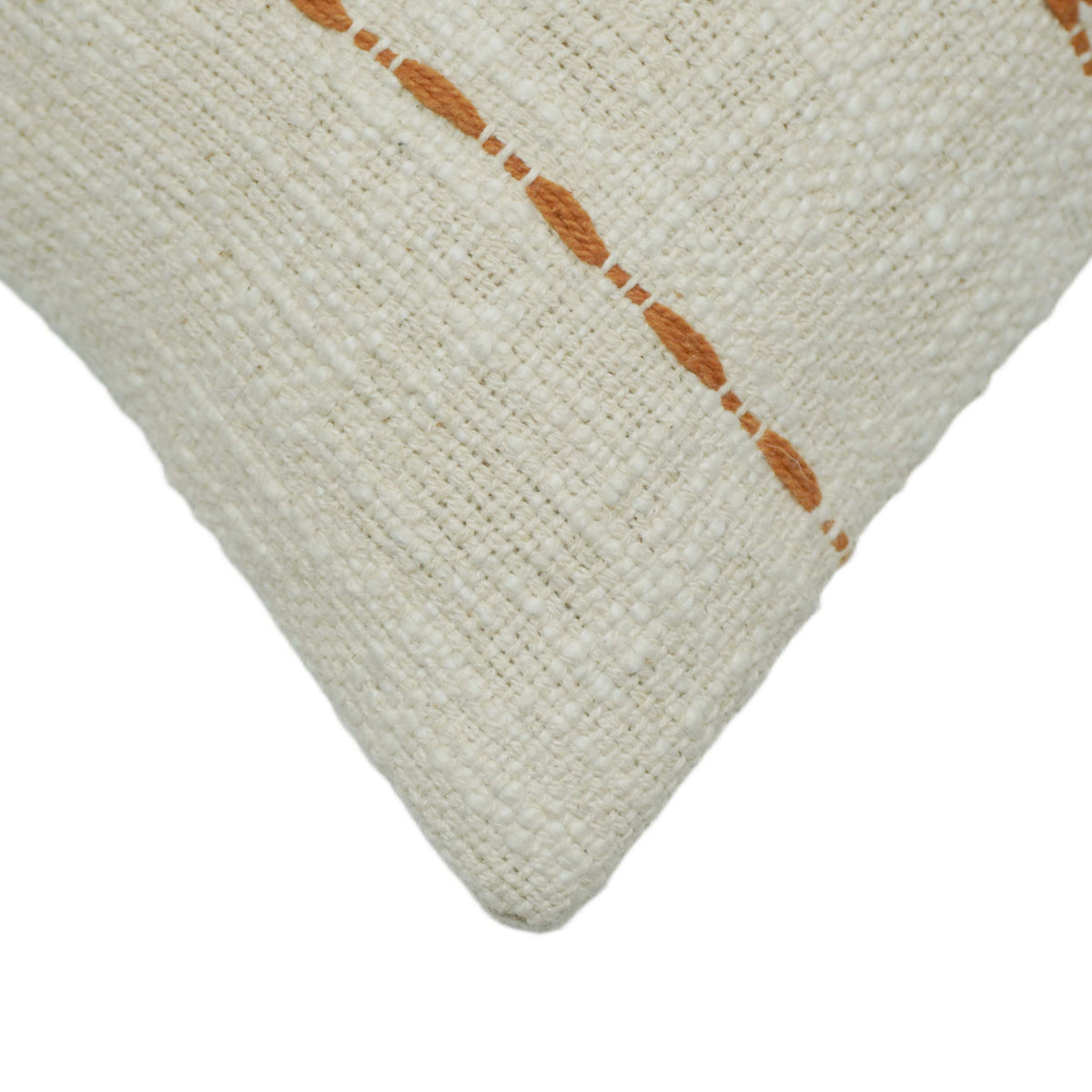 Ivory and terracotta striped handwoven cotton cushion cover 45x45 cm