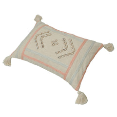 Handcrafted Cotton Cushion Cover with Shell Embellishments & Tassels | Decorative Lumbar Cushion Cover | 35 x 50 cm | Hidden Zipper