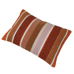 Handwoven Cotton Cushion Cover 35 x 50 cm – Rust & Terracotta Striped Textured Design