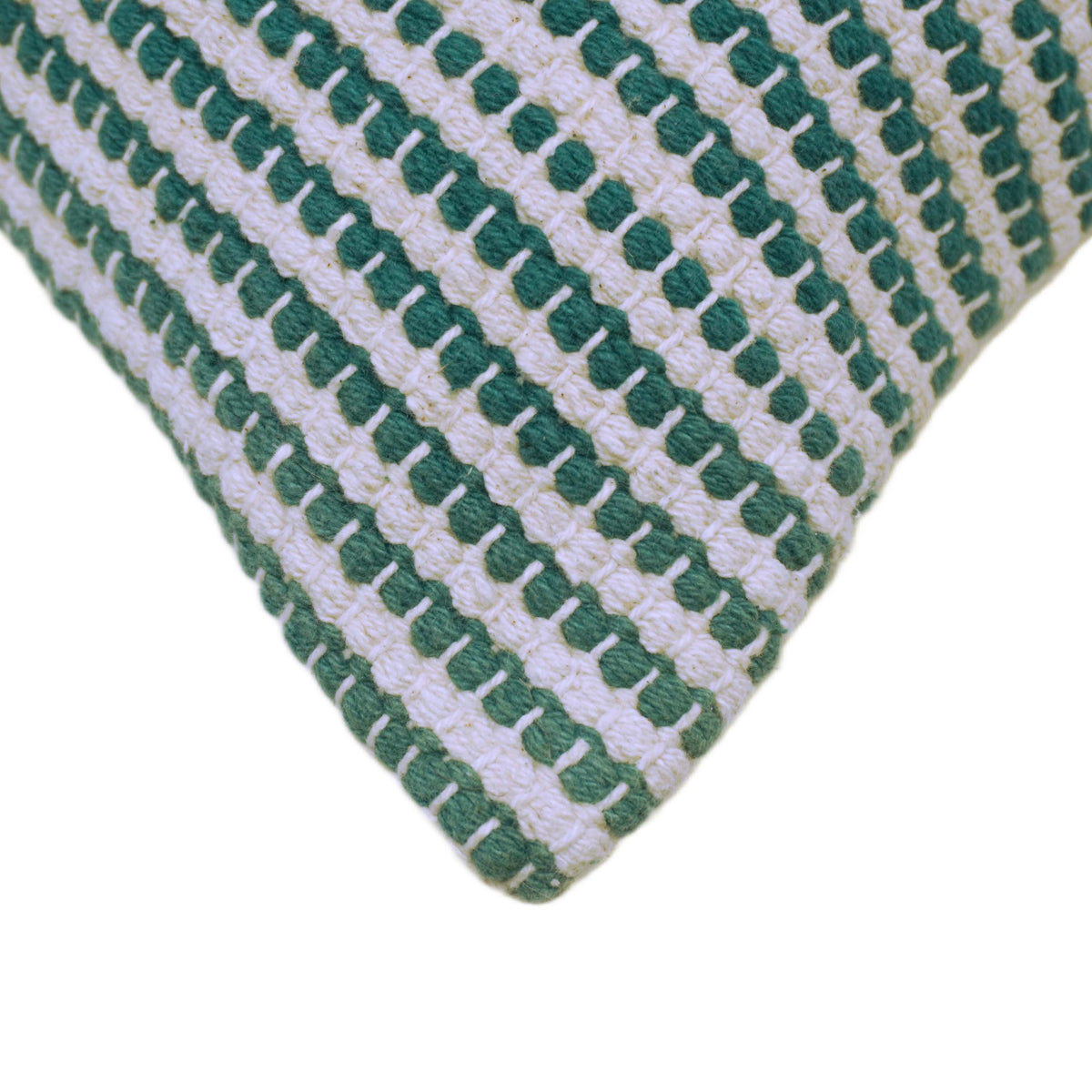 Handwoven Teal & White Textured Cotton Cushion Cover – 45 x 45 cm | Artisan Geometric Accent Pillow