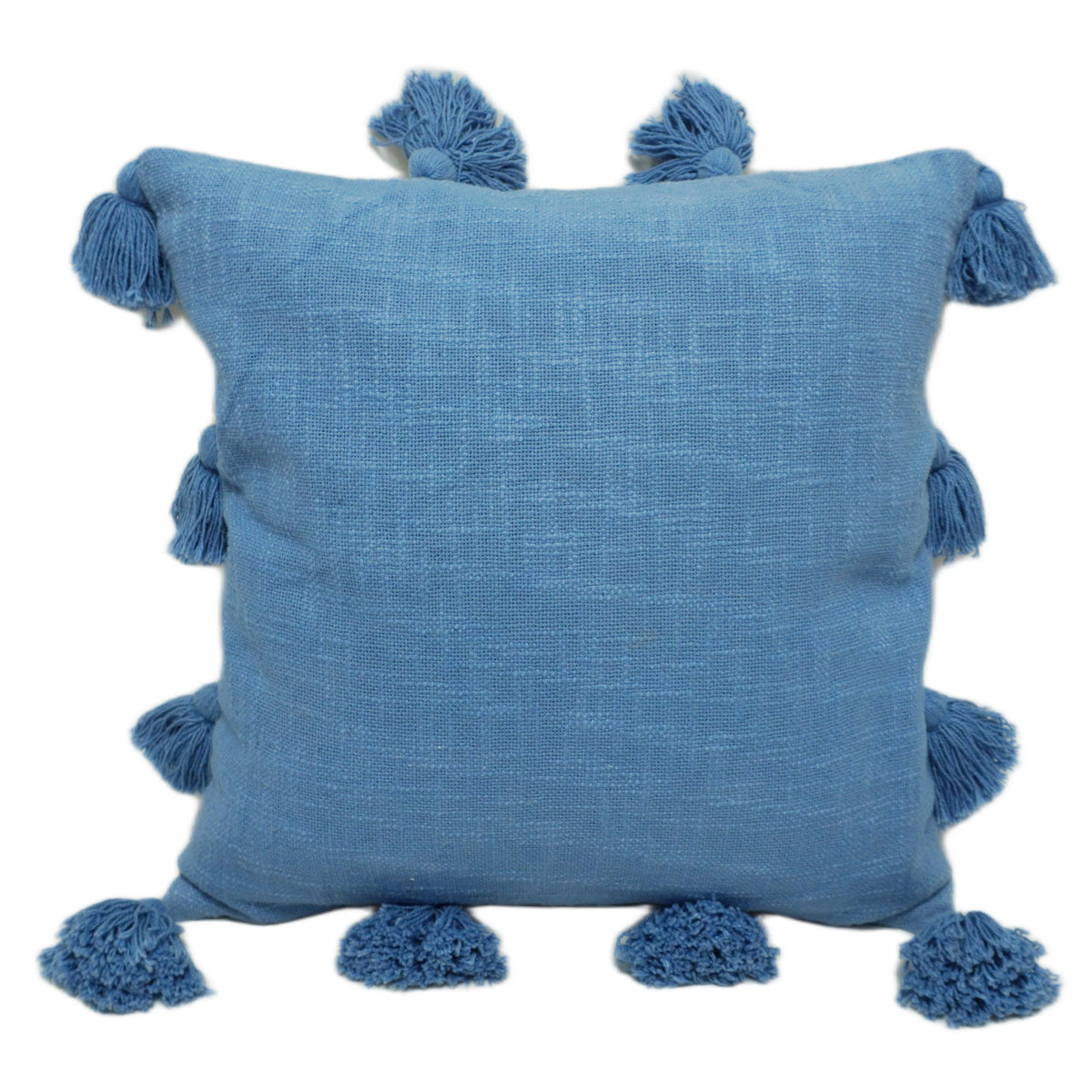 Blue Slub Fabric Cushion Cover with Tassel Detailing – 45 x 45 cm (18 x 18 Inches)