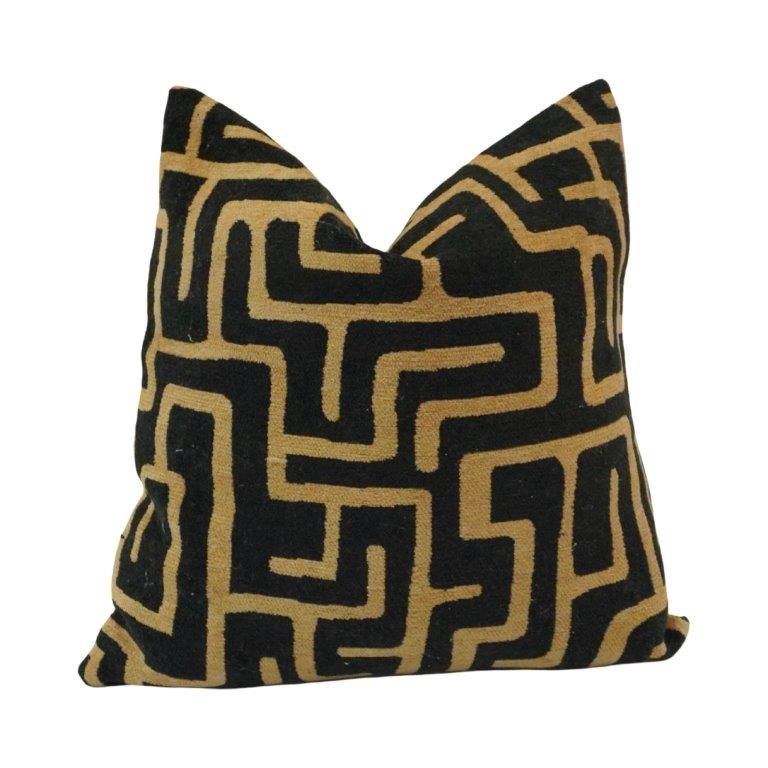 Black & Beige Geometric Jacquard Cotton Cushion Cover | 45x45 cm Modern Abstract Decorative Pillow Cover