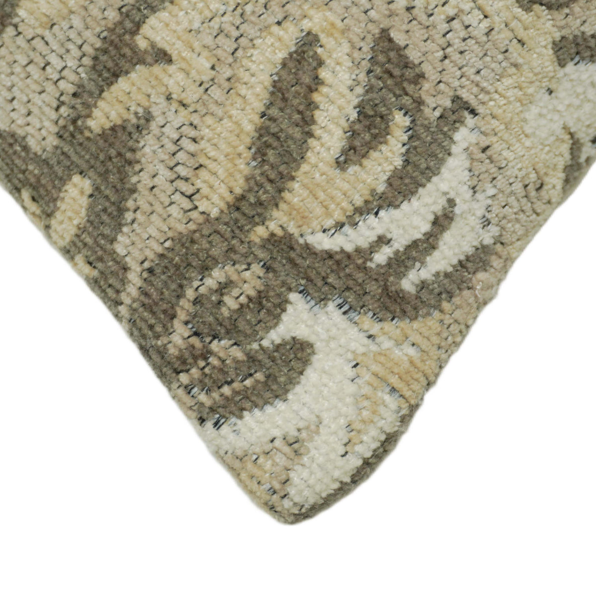 Handwoven Jacquard Cushion Cover 45 x 45 cm – Beige & Olive Floral Damask Design