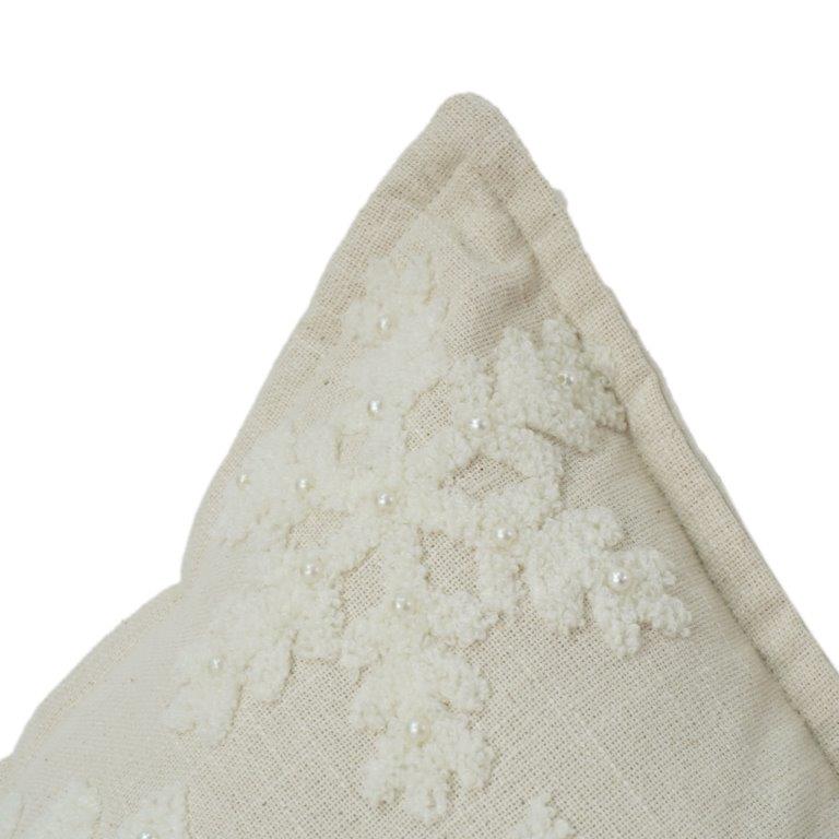 Ivory Snowflake Embroidered Cotton Cushion Cover | Textured Winter-Inspired Decorative Pillow | 18x18 Inch - Bulk manufacturer & supplier from Panipat, India