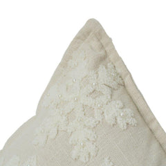 Ivory Snowflake Embroidered Cotton Cushion Cover | Textured Winter-Inspired Decorative Pillow | 18x18 Inch