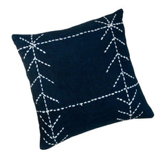 Hand Embroidered Cotton Cushion Cover 45x45 cm | Geometric Stitch Design | Navy Blue Decorative Pillow Cover