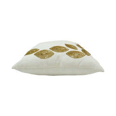 Luxury Gold Leaf Embroidered Cotton Cushion Cover – Off White Decorative Throw Pillow Cover 45x45 cm