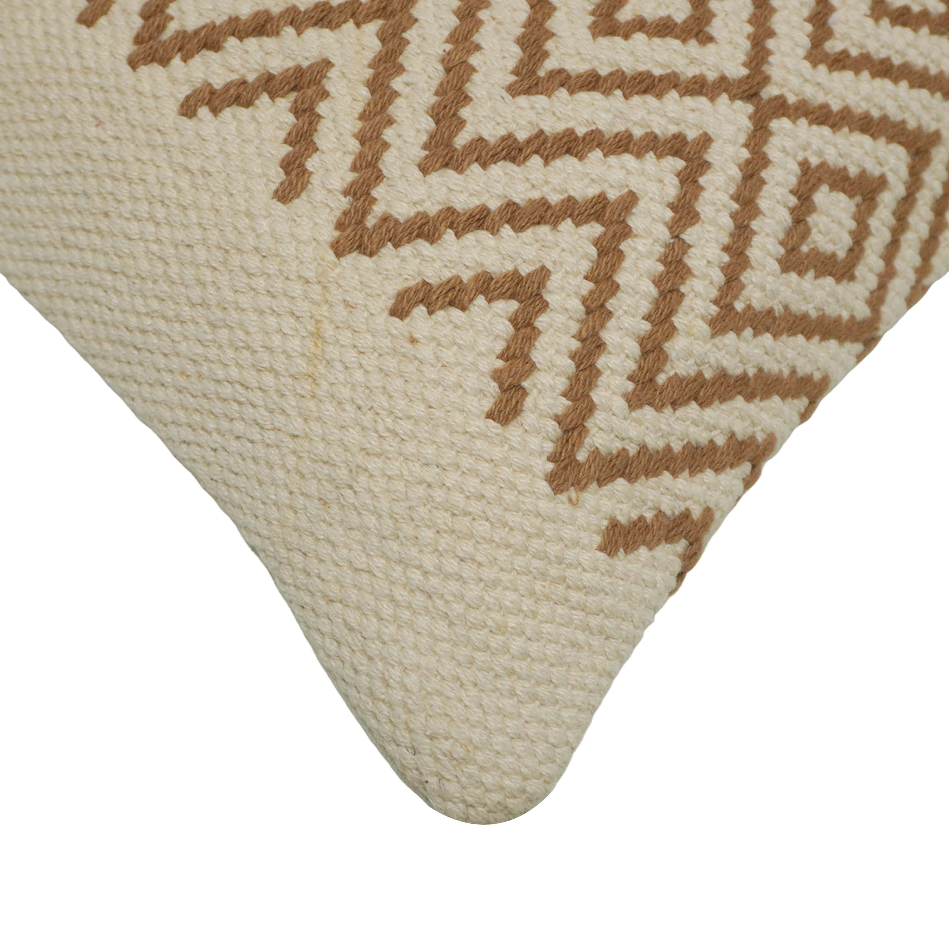 Handwoven Cotton Cushion Cover 45x45 cm | Geometric Diamond Pattern | Textured Woven Decorative Throw Pillow Cover | Beige & Natural | Hidden Zip | Boho Home Décor