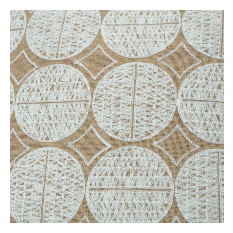 Geometric Embroidered Cotton Cushion Cover 45x45 cm | Beige & Ivory Textured Circle Pattern | Modern Decorative Pillow Cover