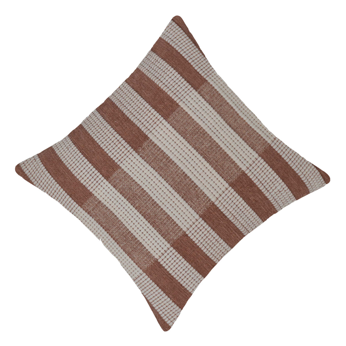 Handwoven Cotton Cushion Cover 45x45 cm | Textured Woven Stripe Design | Brown & Ivory Decorative Throw Pillow Cover | Hidden Zipper | Modern Boho Home Décor - Bulk manufacturer & supplier from Panipat, India