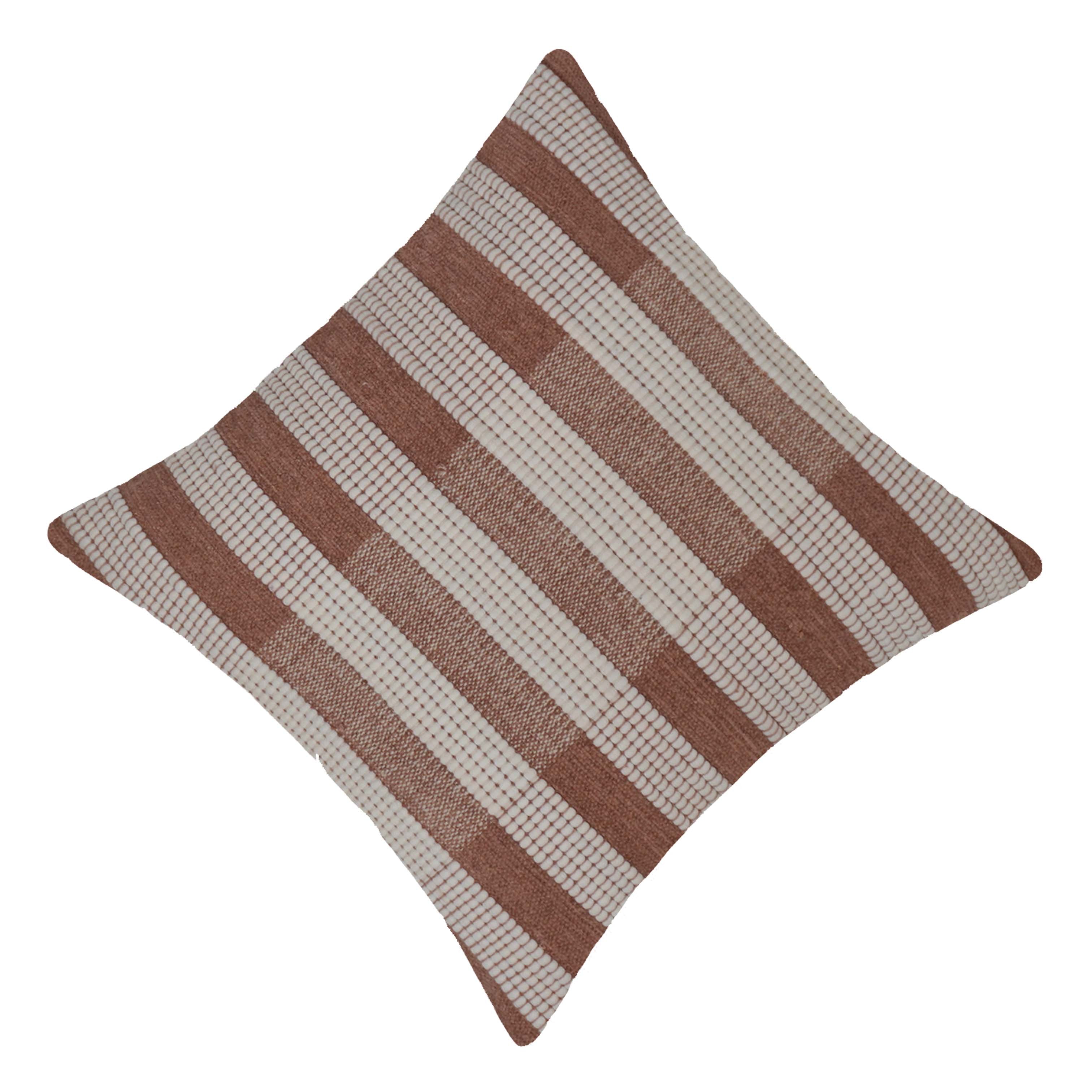 Handwoven Cotton Cushion Cover 45x45 cm | Textured Woven Stripe Design | Brown & Ivory Decorative Throw Pillow Cover | Hidden Zipper | Modern Boho Home Décor