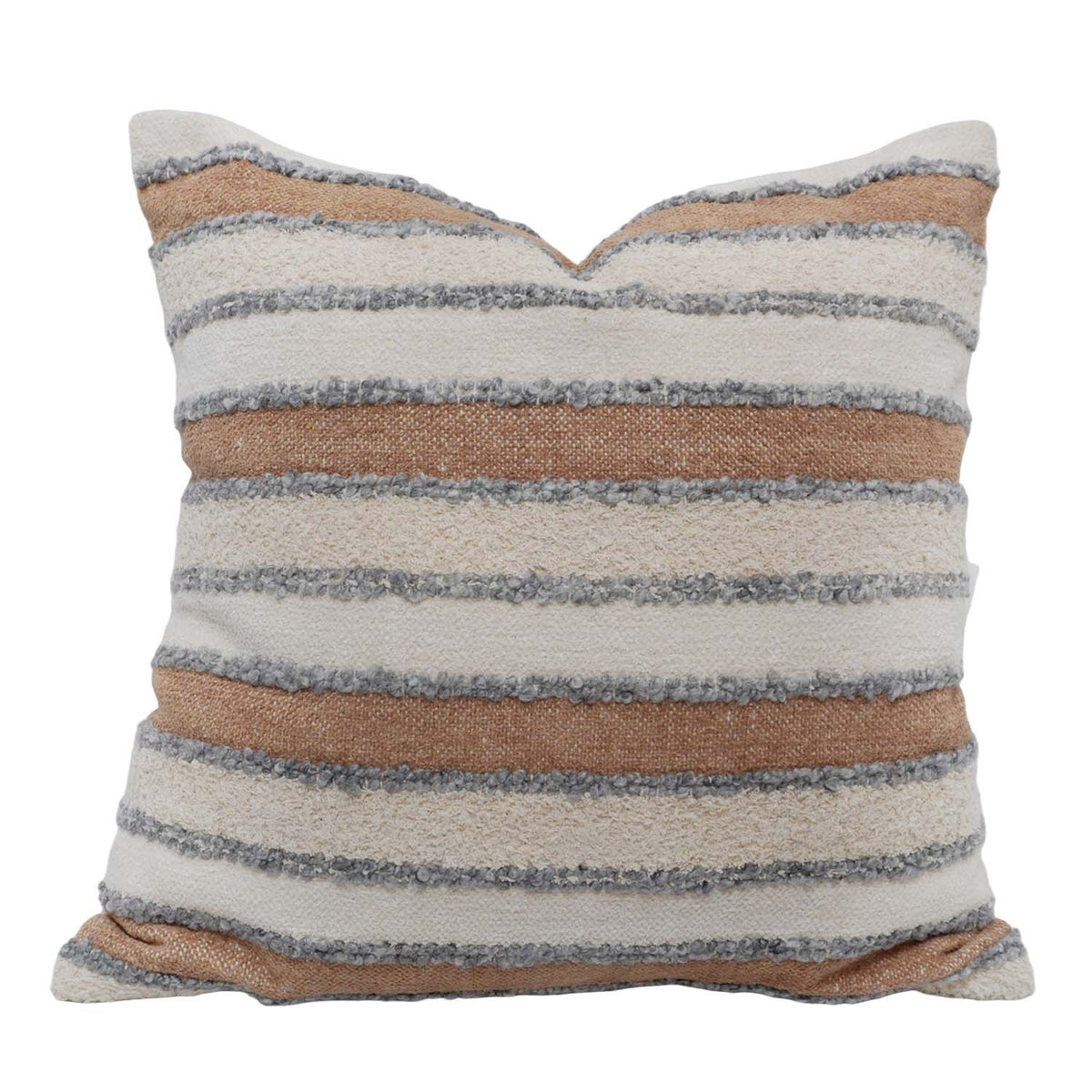 Handwoven Cotton Striped Cushion Cover 45x45 cm | Textured Tufted Boho Throw Pillow Cover | Neutral Beige, Ivory & Grey Decorative Cushion Cover with Hidden Zipper - Bulk manufacturer & supplier from Panipat, India