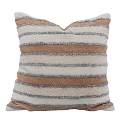 Handwoven Cotton Striped Cushion Cover 45x45 cm | Textured Tufted Boho Throw Pillow Cover | Neutral Beige, Ivory & Grey Decorative Cushion Cover with Hidden Zipper