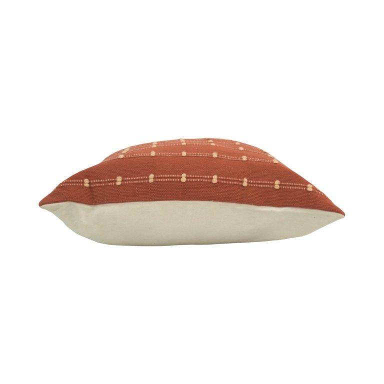 Handwoven Rust Cotton Cushion Cover | Textured Dotted Stripe Design | 45x45 cm Decorative Pillow Cover - Bulk manufacturer & supplier from Panipat, India