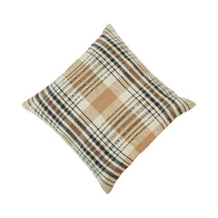 Handwoven Plaid Cotton Cushion Cover – Beige & Charcoal Checkered Pillow Cover 45x45 cm