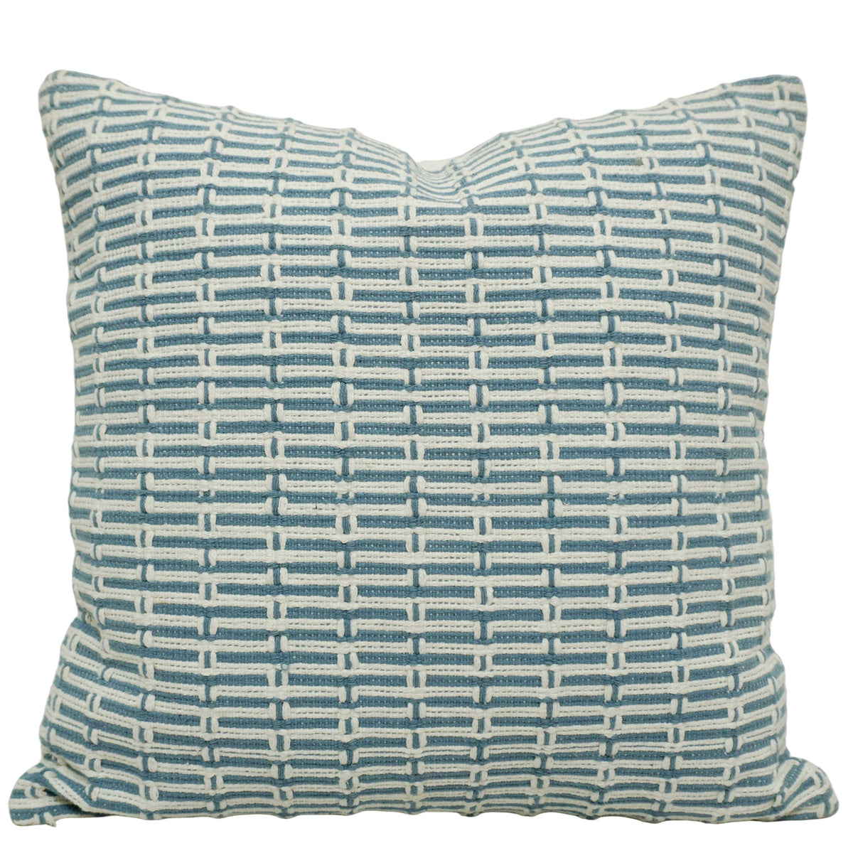Handwoven Cotton Cushion Cover 45x45 cm | Blue & Ivory Geometric Woven Design | Decorative Throw Pillow Cover with Hidden Zipper | Modern Home Décor