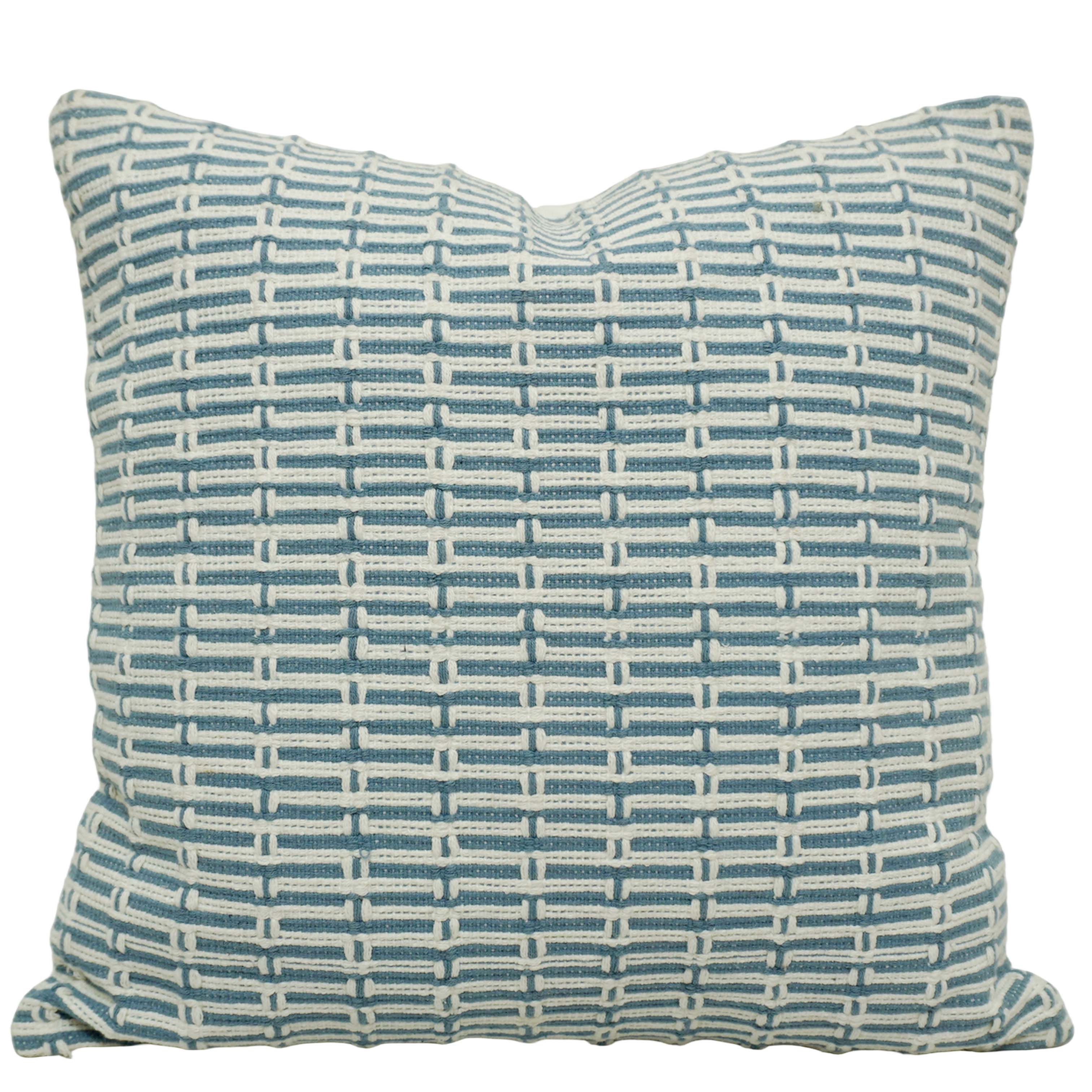 Handwoven Cotton Cushion Cover 45x45 cm | Blue & Ivory Geometric Woven Design | Decorative Throw Pillow Cover with Hidden Zipper | Modern Home Décor