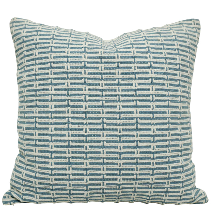 Handwoven Cotton Cushion Cover 45x45 cm | Blue & Ivory Geometric Woven Design | Decorative Throw Pillow Cover with Hidden Zipper | Modern Home Décor