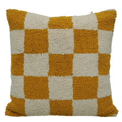 Machine Tufted Cotton Cushion Cover 45x45 cm – Mustard & Ivory Checkered Textured Design