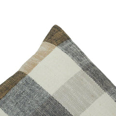 Handwoven Checkered Cotton Cushion Cover 45x45 cm | Beige, Ivory & Charcoal Plaid Decorative Pillow Cover