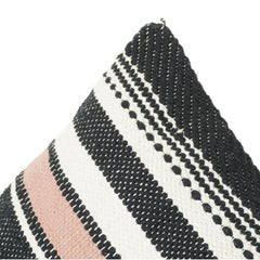 Woven Striped Cotton Cushion Cover | Textured Boho Black, Beige & Blush Pillow Case | 18x18 Inch Decorative Throw Cushion