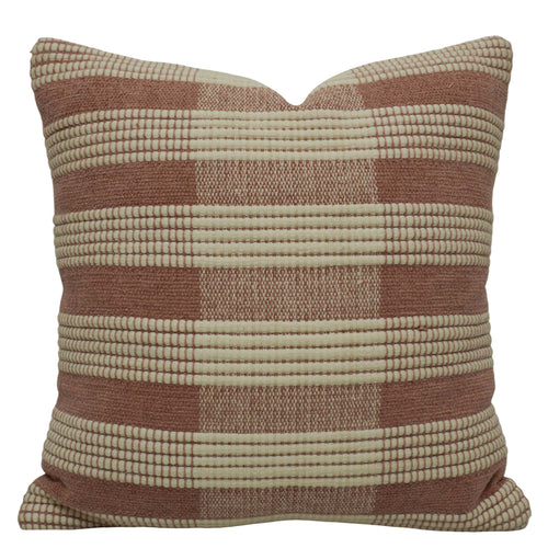 Beige & Brown Check Handwoven Cotton Cushion Cover 45x45 cm