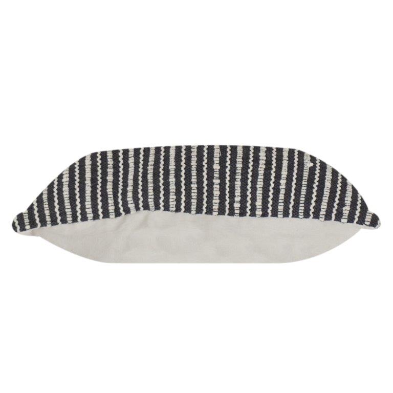 Handwoven Black & White Striped Cotton Cushion Cover | Textured Modern Accent Pillow - Bulk manufacturer & supplier from Panipat, India