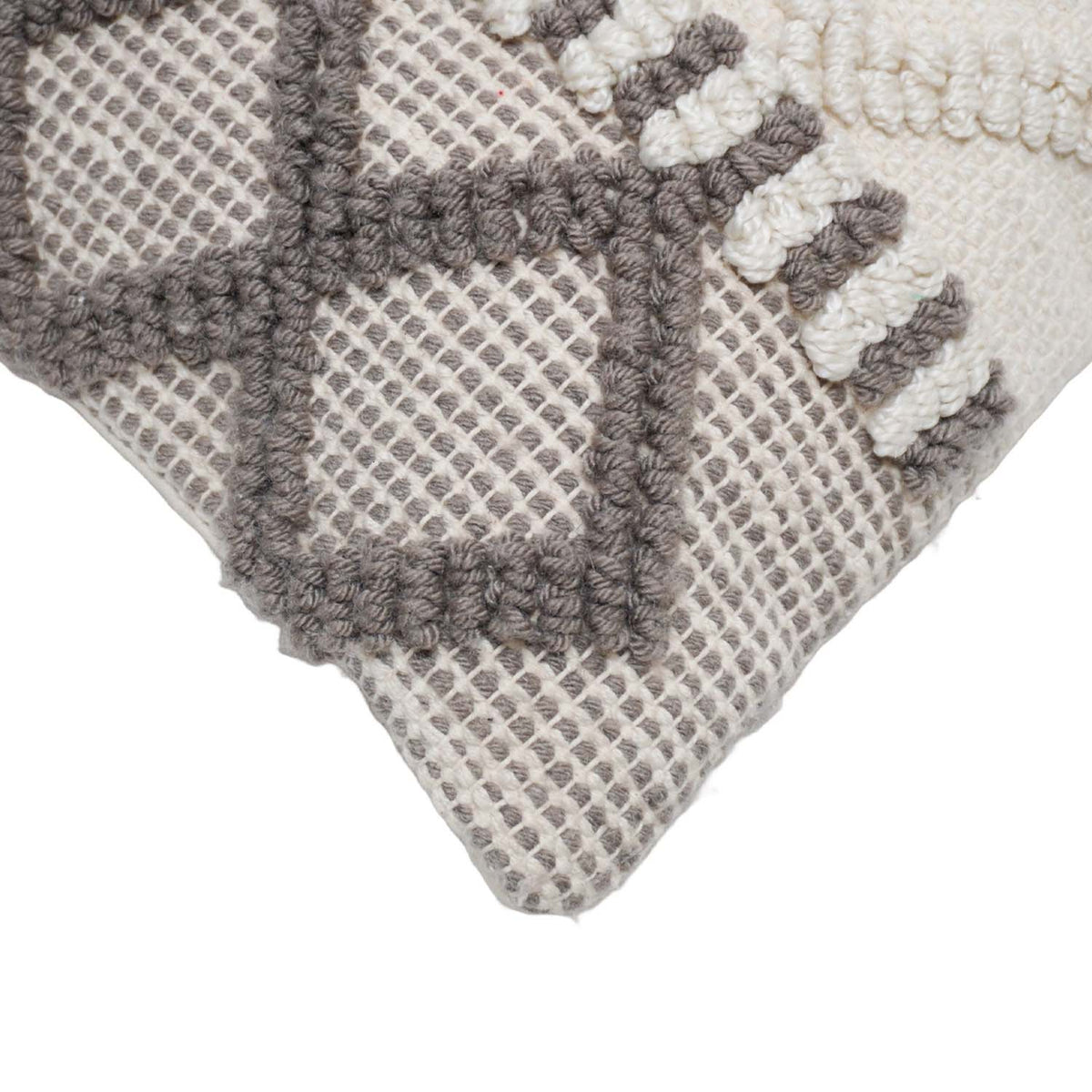 Handwoven Textured Polyester Cushion Cover 45x45 cm | Geometric Tufted Boho Decorative Throw Pillow Cover | Hidden Zipper | Grey & Ivory - Bulk manufacturer & supplier from Panipat, India