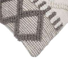 Handwoven Textured Polyester Cushion Cover 45x45 cm | Geometric Tufted Boho Decorative Throw Pillow Cover | Hidden Zipper | Grey & Ivory