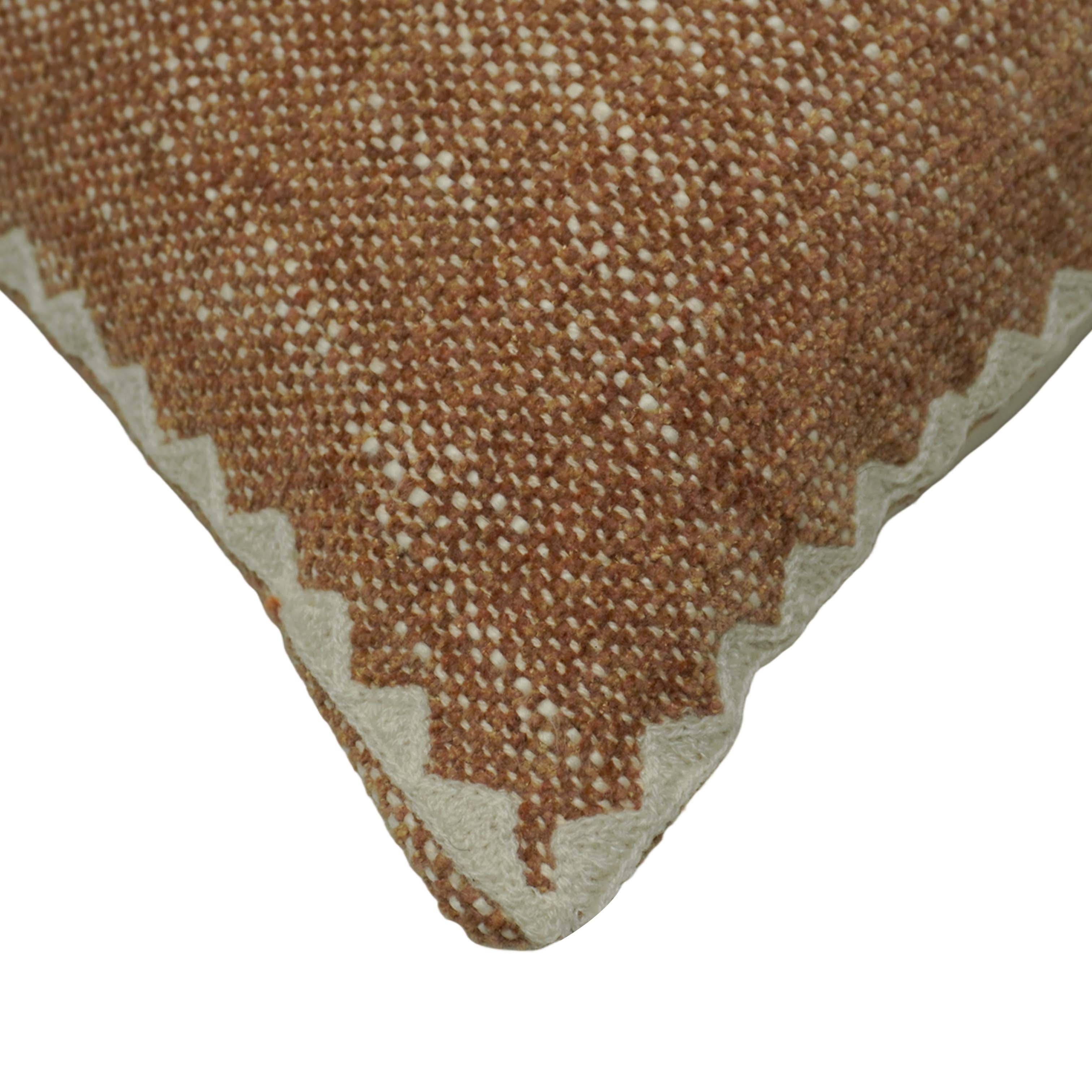 Handwoven Cotton Cushion Cover 45x45 cm | Brown & Ivory Geometric Woven Throw Pillow Cover | Textured Boho Farmhouse Decorative Cushion Cover | Concealed Zipper