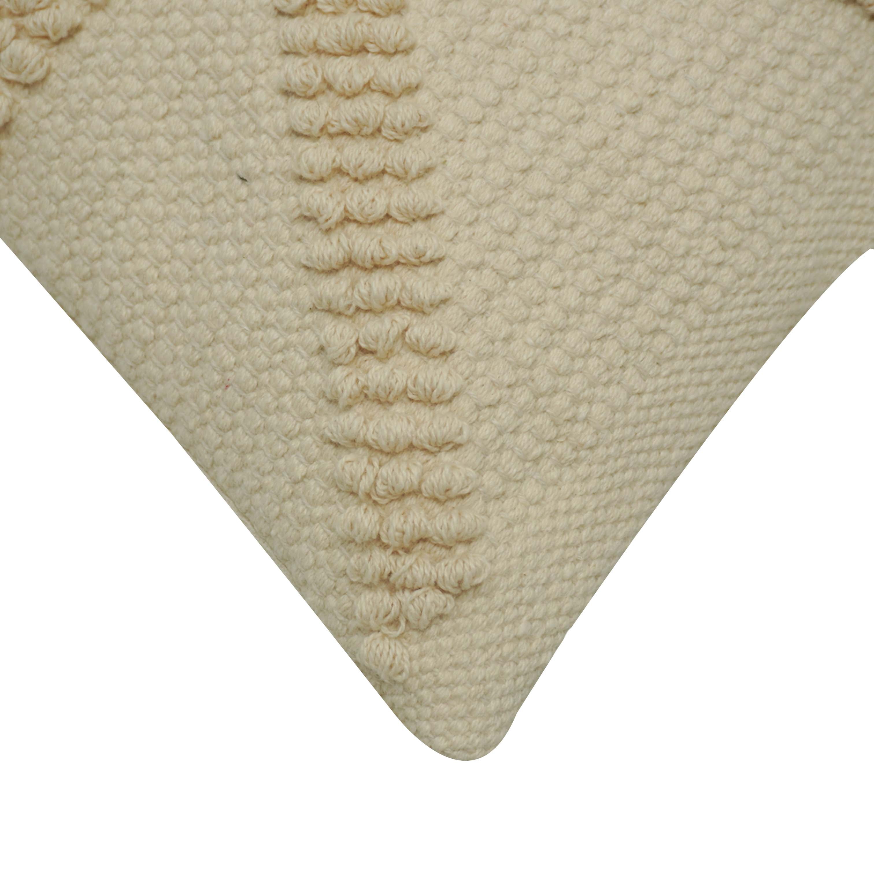 Handwoven Cotton Textured Cushion Cover 45x45 cm | Ivory Boho Geometric Tufted Throw Pillow Cover | Handmade Decorative Sofa Cushion with Hidden Zip