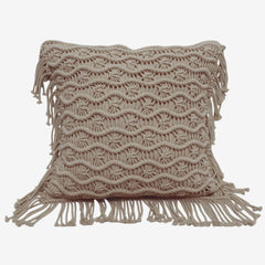 Handcrafted Macramé Cotton Cushion Cover 45x45 cm – Textured Boho Fringe Pillow Cover