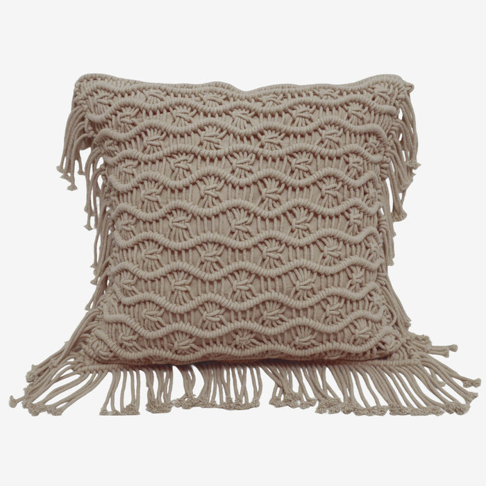 Handcrafted Macramé Cotton Cushion Cover 45x45 cm – Textured Boho Fringe Pillow Cover