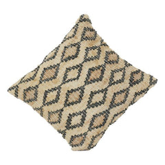 Handgewebter Jute-Kissenbezug mit geometrischem Rautenmuster | Rustikaler Boho-Struktur-Kissenbezug | Neutrales Beige & Schwarz