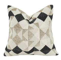 Housse de coussin en coton brodé géométrique | Motif abstrait beige et noir neutre | Housse de coussin décorative 45x45 cm