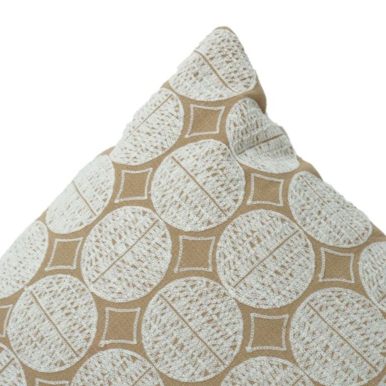 Geometric Embroidered Cotton Cushion Cover 45x45 cm | Beige & Ivory Textured Circle Pattern | Modern Decorative Pillow Cover