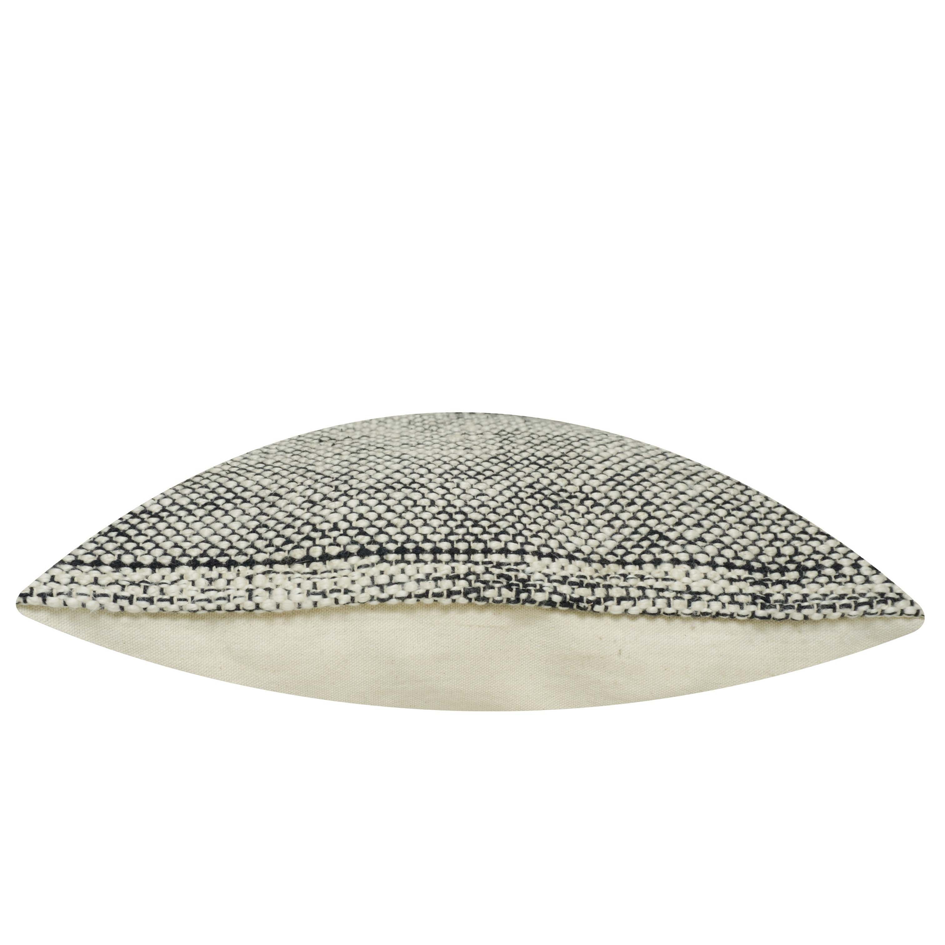 Handwoven Cotton Cushion Cover 45x45 cm | Black & Ivory Textured Woven Decorative Pillow Cover | Modern Boho Sofa Cushion Cover with Hidden Zipper